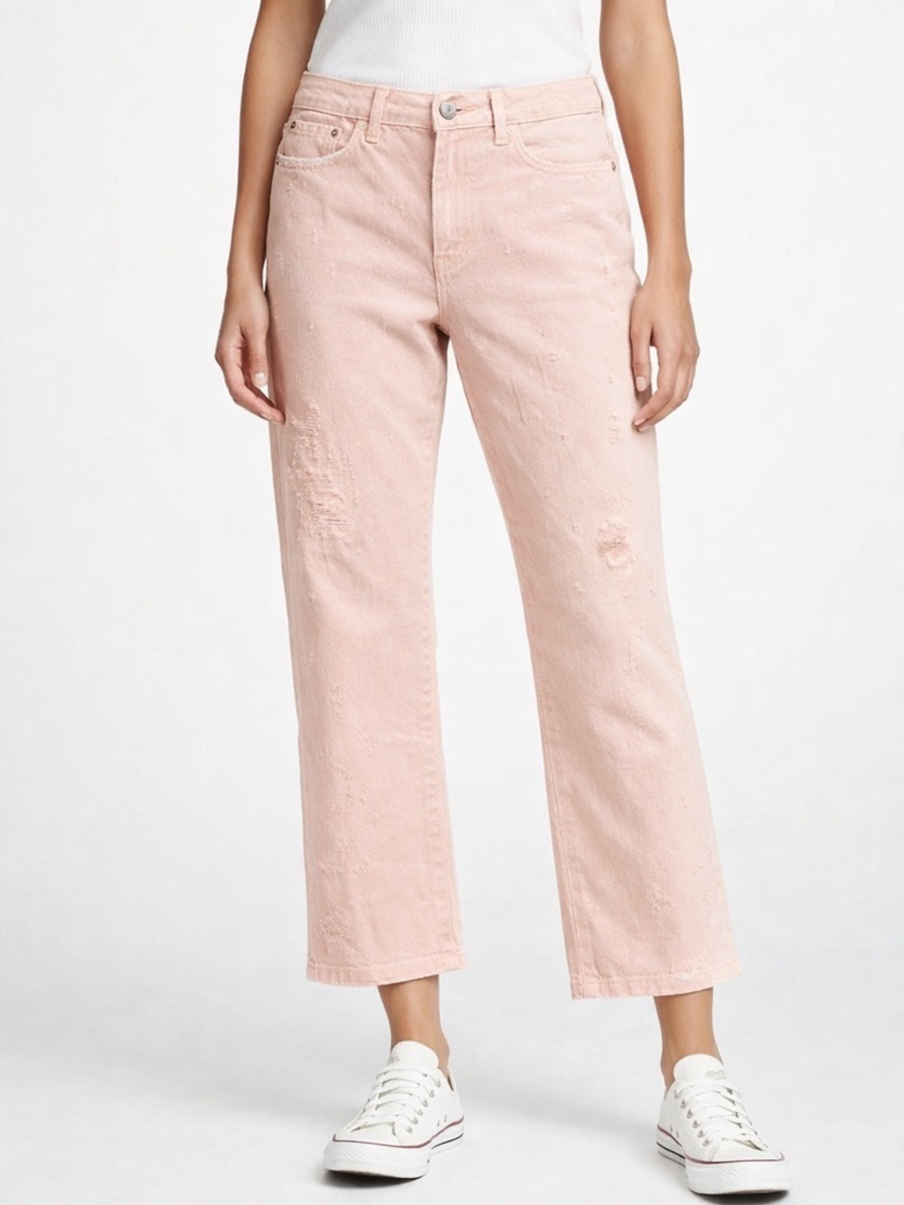Hudson Womens 28 Crop Riley Relaxed Straight Peach Distressed Jeans NWT